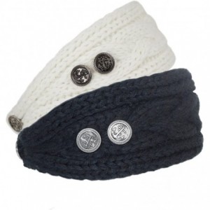 Headbands Women's Winter Knit Headband - Button - Black & White Set of 2 - CX11RLRNWCF $28.88