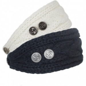 Headbands Women's Winter Knit Headband - Button - Black & White Set of 2 - CX11RLRNWCF $19.00