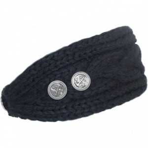 Headbands Women's Winter Knit Headband - Button - Black & White Set of 2 - CX11RLRNWCF $19.00