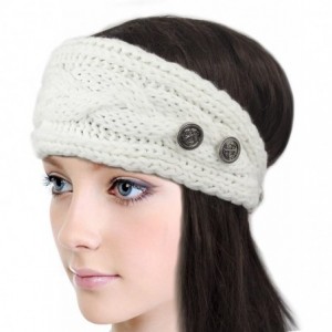 Headbands Women's Winter Knit Headband - Button - Black & White Set of 2 - CX11RLRNWCF $19.00
