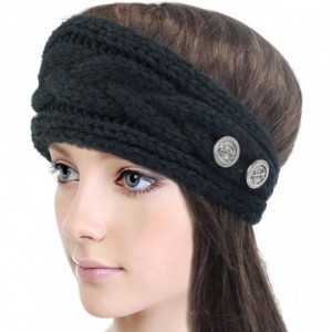 Headbands Women's Winter Knit Headband - Button - Black & White Set of 2 - CX11RLRNWCF $19.00