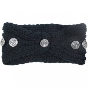 Headbands Women's Winter Knit Headband - Button - Black & White Set of 2 - CX11RLRNWCF $19.00