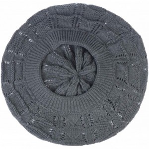 Berets Chic Soft Knit Airy Cutout Lightweight Slouchy Crochet Beret Beanie Hat - 2-pack Charcoal Gray & Black - C018LEKGYKH $...
