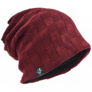 Skullies & Beanies Slouchy Knitted Baggy Beanie Hat Crochet Stripe Summer Dread Caps Oversized for Men-B318 - B5021-claret - ...