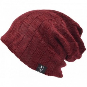 Skullies & Beanies Slouchy Knitted Baggy Beanie Hat Crochet Stripe Summer Dread Caps Oversized for Men-B318 - B5021-claret - ...