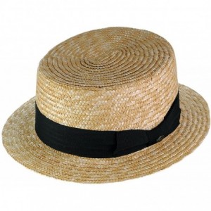 Sun Hats Unisex Grosgrain Ribbon Straw Skimmer Boater Hat - Natural/Black - CA1838ZU6IC $12.25