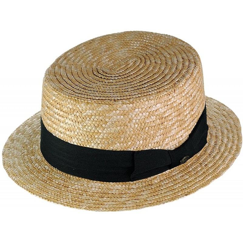 Sun Hats Unisex Grosgrain Ribbon Straw Skimmer Boater Hat - Natural/Black - CA1838ZU6IC $12.25