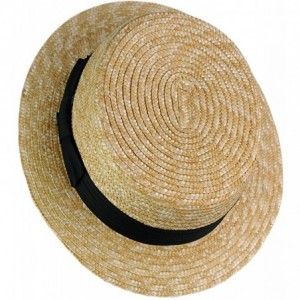 Sun Hats Unisex Grosgrain Ribbon Straw Skimmer Boater Hat - Natural/Black - CA1838ZU6IC $12.25
