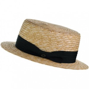 Sun Hats Unisex Grosgrain Ribbon Straw Skimmer Boater Hat - Natural/Black - CA1838ZU6IC $12.25