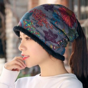 Skullies & Beanies Women's Warm Plus Velvet Thicken Beanie Hat Collar Cashmere Fashion Painting Hat - Grey - CT18KMX0U7Z $13.52
