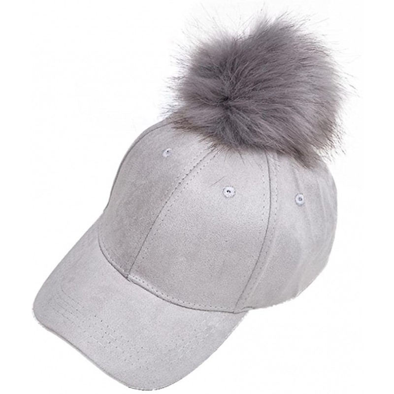 Skullies & Beanies Creazy New Women Raccoon Fur Ball Hip Hop Fashion Casual Baseball Cap - Grey - CJ12O24NK5K $6.56