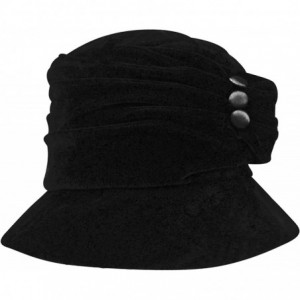 Bucket Hats Velvet Bucket Hat with Button Trim - Black - CP112H7B23P $44.09