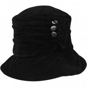 Bucket Hats Velvet Bucket Hat with Button Trim - Black - CP112H7B23P $25.52