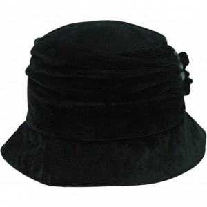 Bucket Hats Velvet Bucket Hat with Button Trim - Black - CP112H7B23P $25.52