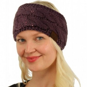 Cold Weather Headbands Winter Fuzzy Fleece Lined Thick Knitted Headband Headwrap Earwarmer - Sequins Violet - CZ18IIEO627 $13.37