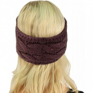 Cold Weather Headbands Winter Fuzzy Fleece Lined Thick Knitted Headband Headwrap Earwarmer - Sequins Violet - CZ18IIEO627 $27.37