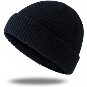 Visors Trendy Warm Chunky Soft Stretch Cable Knit Cuff Beanie Hat for Women Men - Black - CF18YE0RMOM $19.02