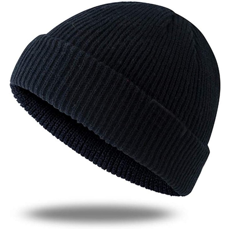 Visors Trendy Warm Chunky Soft Stretch Cable Knit Cuff Beanie Hat for Women Men - Black - CF18YE0RMOM $7.61