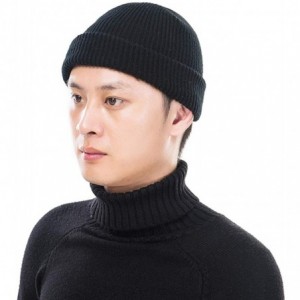 Visors Trendy Warm Chunky Soft Stretch Cable Knit Cuff Beanie Hat for Women Men - Black - CF18YE0RMOM $7.61