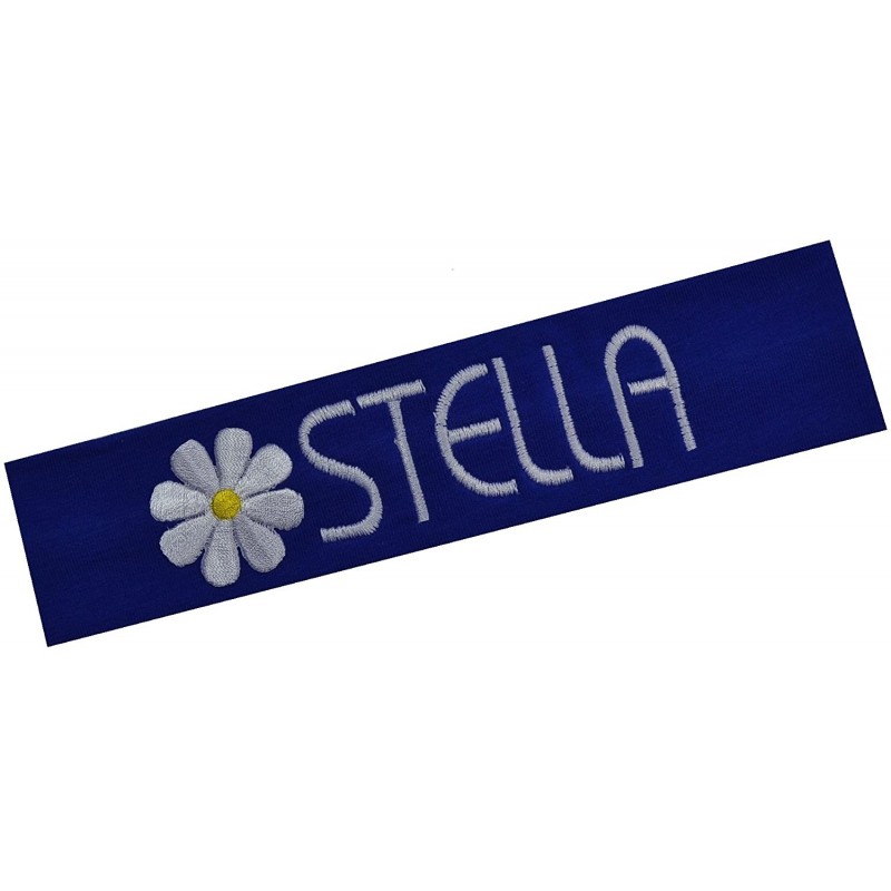 Headbands Personalized Daisy Girls Cotton Stretch Headband With Custom Name - Royal Band/White Thread - CW121PNM9KV $11.62