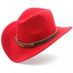 Cowboy Hats Unisex Western Cowboy Hat Felt Punk Roll Up Brim Sombrero Hombre Caps - Red - C518IL7SW77 $42.35