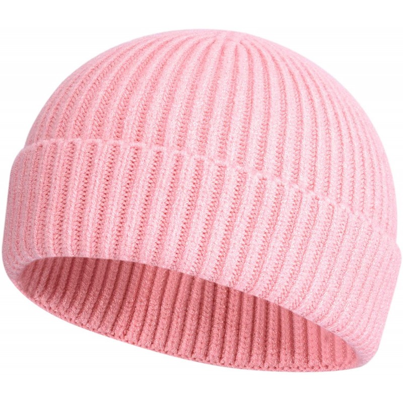 Skullies & Beanies Swag Wool Knit Cuff Short Fisherman Beanie for Men Women- Winter Warm Hats - 1shorter Style Pink - CG18YZ3...