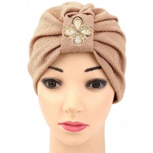 Skullies & Beanies Women Solid Rhinestone Pre Tied Cancer Chemo Hat Beanie Turban Stretch Head Wrap Cap - Khaki - CV185UZ5GQW...