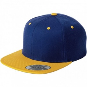 Baseball Caps Men's Flat Bill Snapback Cap- Royal/ Gold - CQ11DZRH2SF $22.85