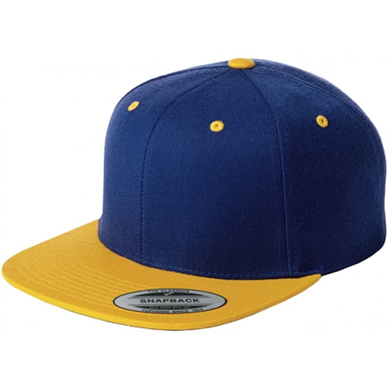 Baseball Caps Men's Flat Bill Snapback Cap- Royal/ Gold - CQ11DZRH2SF $10.22
