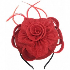 Berets Womens Fascinator Hat Sinamay Pillbox Flower Feather Tea Party Derby Wedding Headwear - Red - CJ18NONY80E $12.12