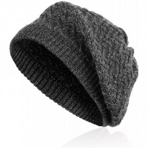 Berets Merino Wool Beret Hat - Women Knitted Braided Crochet Chic French Beanie - Black & Gray - C318INZLO3H $19.82