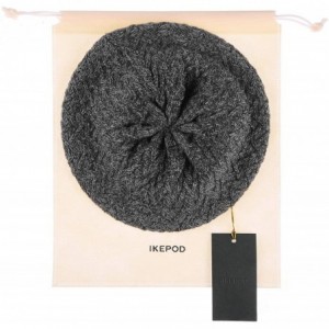 Berets Merino Wool Beret Hat - Women Knitted Braided Crochet Chic French Beanie - Black & Gray - C318INZLO3H $19.82