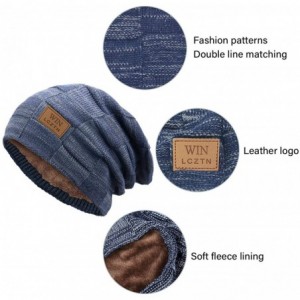 Skullies & Beanies Mens Winter Beanie Hat Scarf Set Warm Fleece Lined Knit Ski Hats Slouchy Skull Cap for Unisex Gift - Navy ...