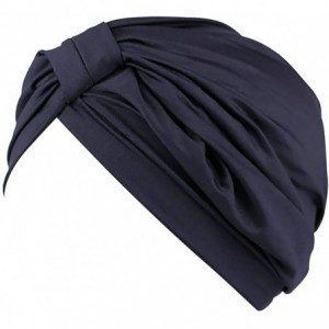 Skullies & Beanies Chemo Turbans for Women Pre Tied Cotton Vintage Cover Twist Pleasted Hair Caps - Style1-navy Blue-1 Pair -...