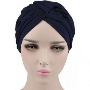 Skullies & Beanies Chemo Turbans for Women Pre Tied Cotton Vintage Cover Twist Pleasted Hair Caps - Style1-navy Blue-1 Pair -...