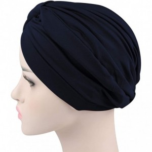 Skullies & Beanies Chemo Turbans for Women Pre Tied Cotton Vintage Cover Twist Pleasted Hair Caps - Style1-navy Blue-1 Pair -...