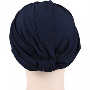 Skullies & Beanies Chemo Turbans for Women Pre Tied Cotton Vintage Cover Twist Pleasted Hair Caps - Style1-navy Blue-1 Pair -...