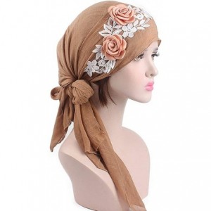 Skullies & Beanies Turban Caps Chemo Headwear Scarf Long Hair Stereo Flower Turban Scarf Cancer Hat for Women's - Khaki - CW1...