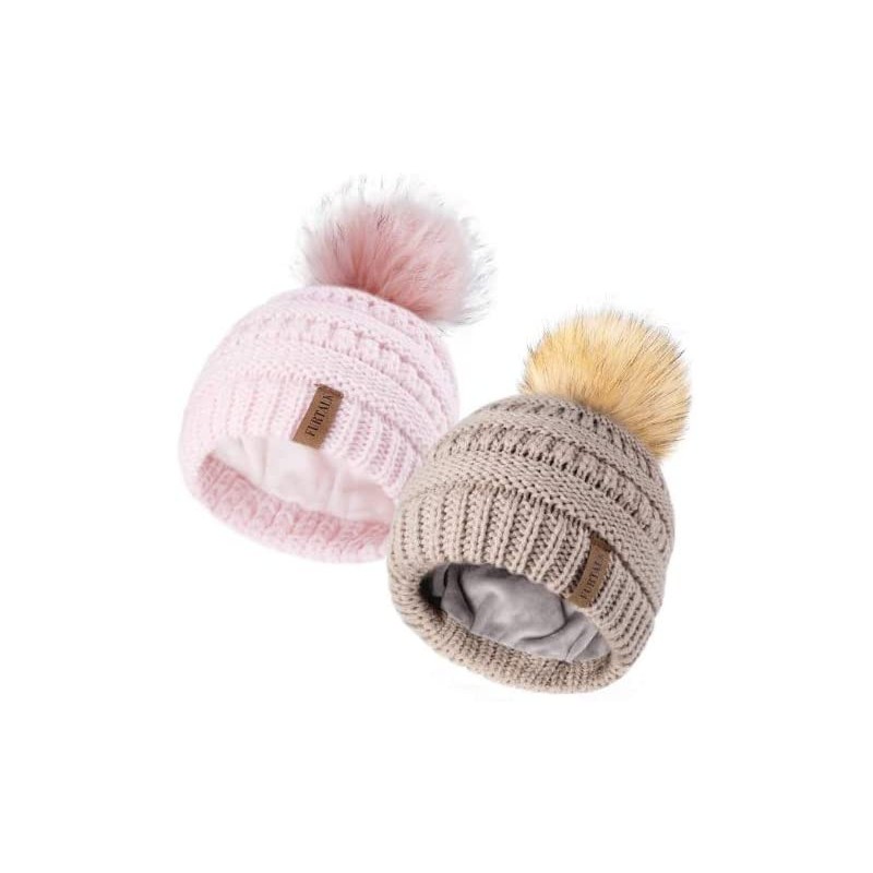 Skullies & Beanies Kids Girls Boys Winter Knit Beanie Hats Faux Fur Pom Pom Hat Bobble Ski Cap Toddler Baby Hats 1-6 Years Ol...