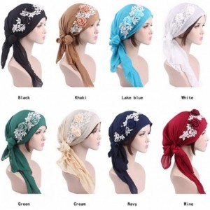 Skullies & Beanies Turban Caps Chemo Headwear Scarf Long Hair Stereo Flower Turban Scarf Cancer Hat for Women's - Khaki - CW1...