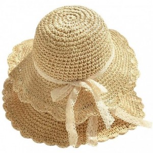 Sun Hats Women Summer Sun Hat Girls Handmade Straw Hat Foldable Family Style Wide Brim Caps - Women Girls 2 Set-beige - CB18Q...