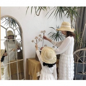 Sun Hats Women Summer Sun Hat Girls Handmade Straw Hat Foldable Family Style Wide Brim Caps - Women Girls 2 Set-beige - CB18Q...