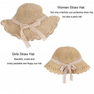 Sun Hats Women Summer Sun Hat Girls Handmade Straw Hat Foldable Family Style Wide Brim Caps - Women Girls 2 Set-beige - CB18Q...