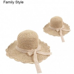 Sun Hats Women Summer Sun Hat Girls Handmade Straw Hat Foldable Family Style Wide Brim Caps - Women Girls 2 Set-beige - CB18Q...