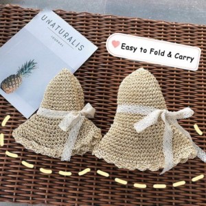 Sun Hats Women Summer Sun Hat Girls Handmade Straw Hat Foldable Family Style Wide Brim Caps - Women Girls 2 Set-beige - CB18Q...