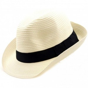 Fedoras Fashionable Unisex Solid Band Color Casual Polyester Fedora Hat - Ivory - CX195IMHZ0K $8.70