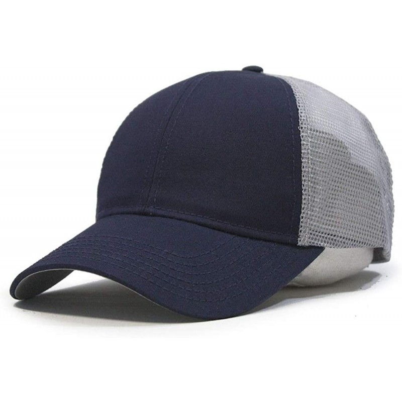 Baseball Caps Plain Two Tone Cotton Twill Mesh Adjustable Trucker Baseball Cap - Navy/Gray - CH12F431QJX $8.75