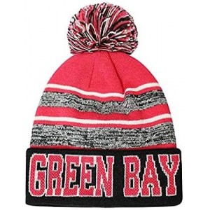 Skullies & Beanies Green Bay Blended Colors Men's Winter Knit Pom Beanie Hat - Hot Pink/Black - CQ1926T6R08 $11.93