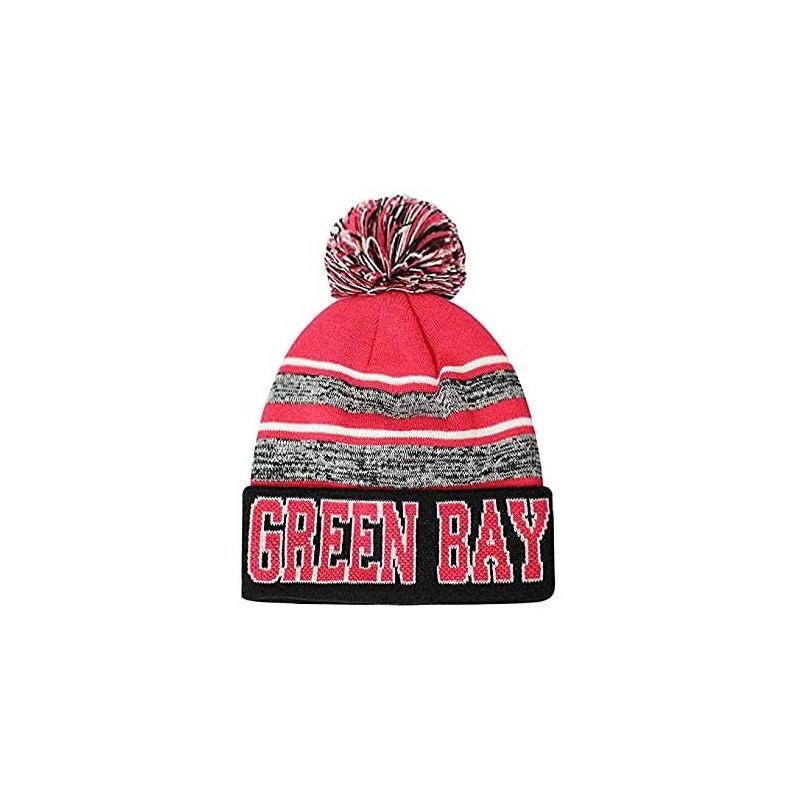 Skullies & Beanies Green Bay Blended Colors Men's Winter Knit Pom Beanie Hat - Hot Pink/Black - CQ1926T6R08 $11.93