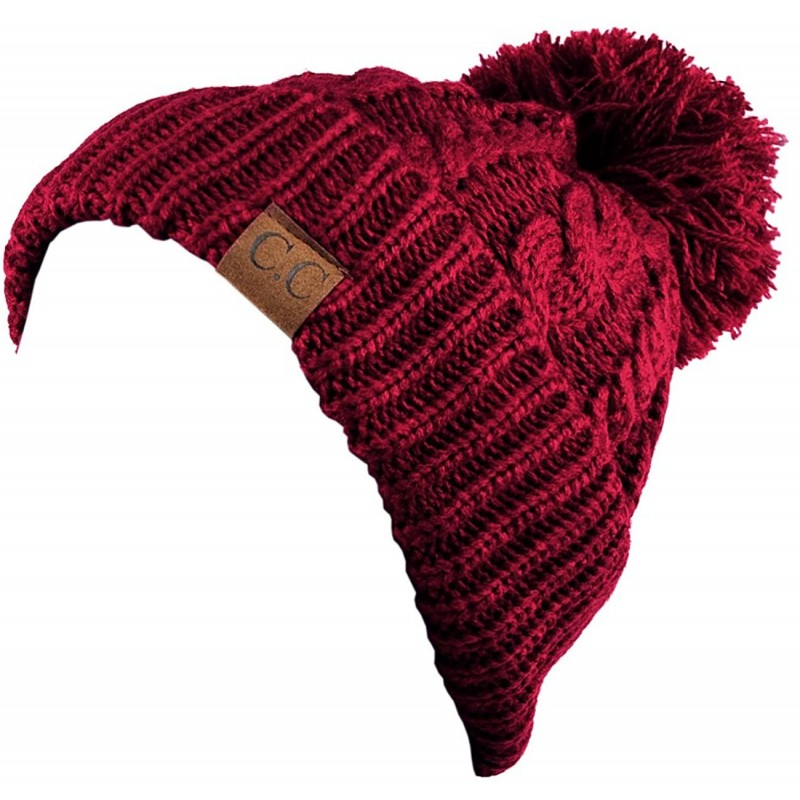 Skullies & Beanies Cable Knit Winter Warm Top Soft Large Pom Pom Cuff Beanie Hat - Burgundy - C711QA6G8BJ $10.34